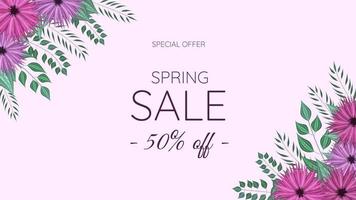 Spring Sale promo banner. Beautiful editable flower frame background vector