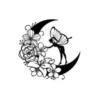 Fairy and crescent moon illustration vector