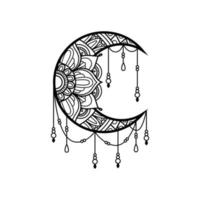 Crescent moon mandala style, moon decoration vector