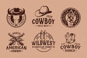 cowboy rodeo show set of vector vintage emblems, labels, badges and logos in monochrome style isolated