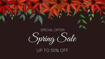 Spring Sale banner, season floral discount poster with flowers vector