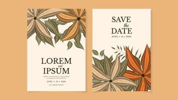 Floral Wedding card template flowers botanic invite Save the date RSVP vector