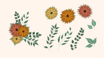 floral elements collection isolated flowers vines design elements vector