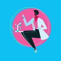 Scientist Woman and Her Microscope vector