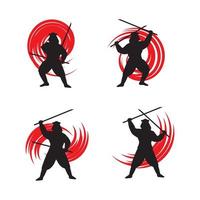 silueta, samurai, icono, vector, ilustración vector