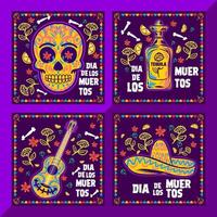 Set of Day of the dead Dia de los muertos Square Design vector