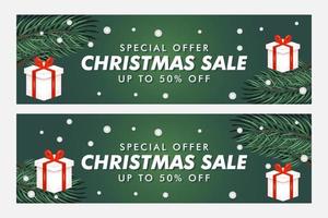 christmas and new year sale banner template with gift box and pine vector