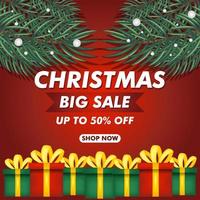 christmas sale banner template with christmas tree background vector