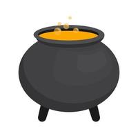 Ilustración plana de una olla con poción y burbujas. vector