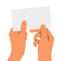 Hands holding a card-template for text, flat illustration vector