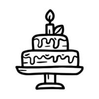 Birthday cake with candle, linear sketch icon vector