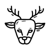 Christmas deer with horns, linear vector icon in doodle style