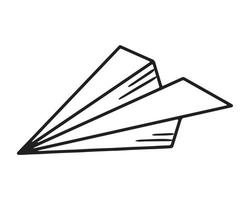 icono de vector lineal de un avión de papel escolar en estilo doodle