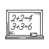 icono de vector de pizarra de escuela lineal con sumas matemáticas