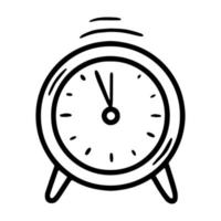 Round table clock, linear vector icon in doodle style