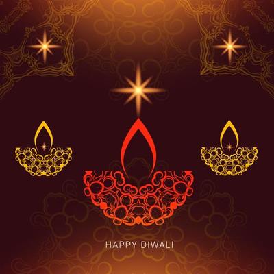 beautiful happy diwali greeting with burning diya for festival of lights