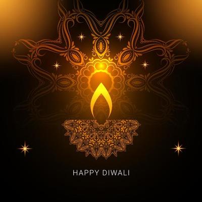 beautiful happy diwali greeting with burning diya for festival of lights