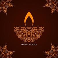 beautiful happy diwali greeting with burning diya for festival of lights vector