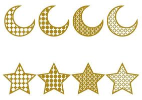 collection of moon and stars with gold arabic pattern vector