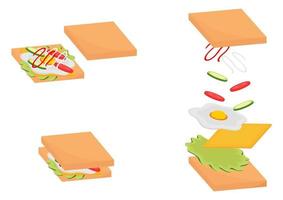 sandwich illustration with three types vector