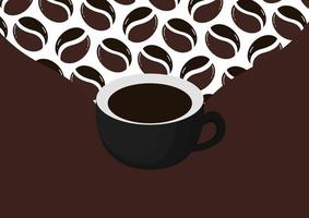 illustration of a cup of coffee on the background of coffee beans vector