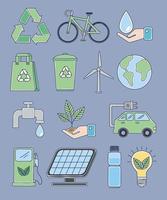 fourteen ecology icons vector