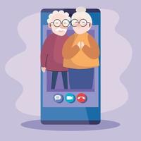 Grandfather and grandmother on smartphone in video call vector