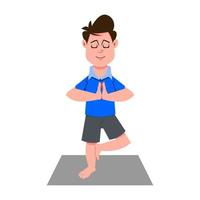 cute boy practicing yoga vector