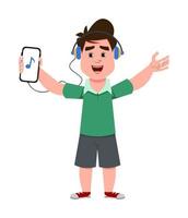 cute boy listening music vector