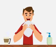 young boy coughing. coronavirus symptom concept. Flat style character design for your design, motion or animation. vector