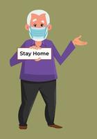 old man wearing mask and advice for stay home. coronavirus prevent advice. old flat style character design for your design, motion, or animation. vector