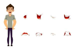 casual man cartoon character with different facial expression set.  Different emotions for custom animation vector