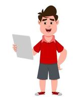 cute boy using tablet vector