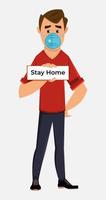 young boy wearing mask and advice for stay home. coronavirus prevent advice. Flat style character design for your design, motion or animation. vector