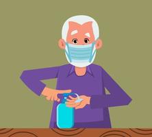 old man washing hand with hand sanitizer. old flat style character design for your design, motion, or animation. vector