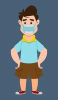 cute boy wearing face mask vector