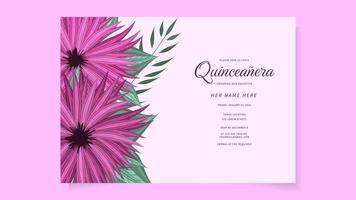 Quinceanera flowers Invite Template for Birthday party of 15 year old vector