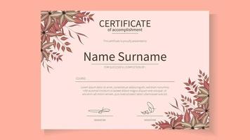 Floral Certificate template delicate romantic flowers for workshop vector