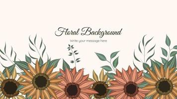 Horizontal floral banner background decorated with flowers border vector