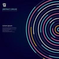 Abstract template colorful lines bright circles pattern on dark background. vector