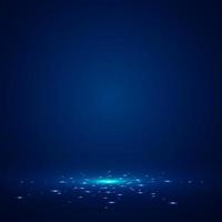 Blue stage background with light rays of spotlight and falling sparkling. vector