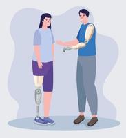 couple persons using prosthetics vector