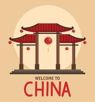 bienvenido a china con templo vector