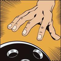 Stock illustration. Style of pop art and old comics. Hand with a bowling ball.