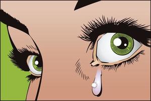 Ilustración de stock. gente en estilo retro pop art y publicidad vintage. lágrimas en los ojos de la niña. vector