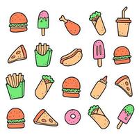 conjunto de doodle de comida rápida dibujado a mano. ilustración vectorial. vector