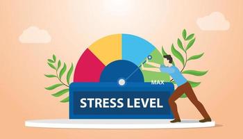 prevent stress level with people holding stress bar with modern flat style vector