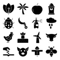 Pack of Agriculture and Gardening Solid Icons vector