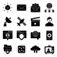 paquete de iconos sólidos de redes vector