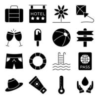 Pack of Summer and Travel Solid Icons vector